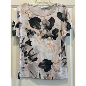Calvin Klein Blouse Top Womens Small Multicolor Floral Round Neck Dolman Sleeve